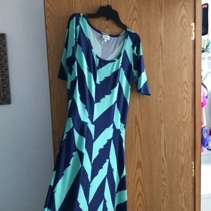 LulaRoe Ana Dress. Navy & Aqua. Maxi.